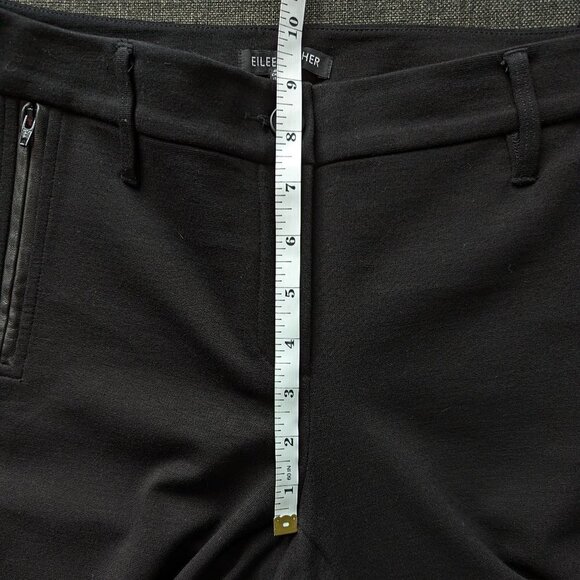 Eileen Fisher Black Leather Trimmed Stretch Ponte Pants - Picture 7 of 10